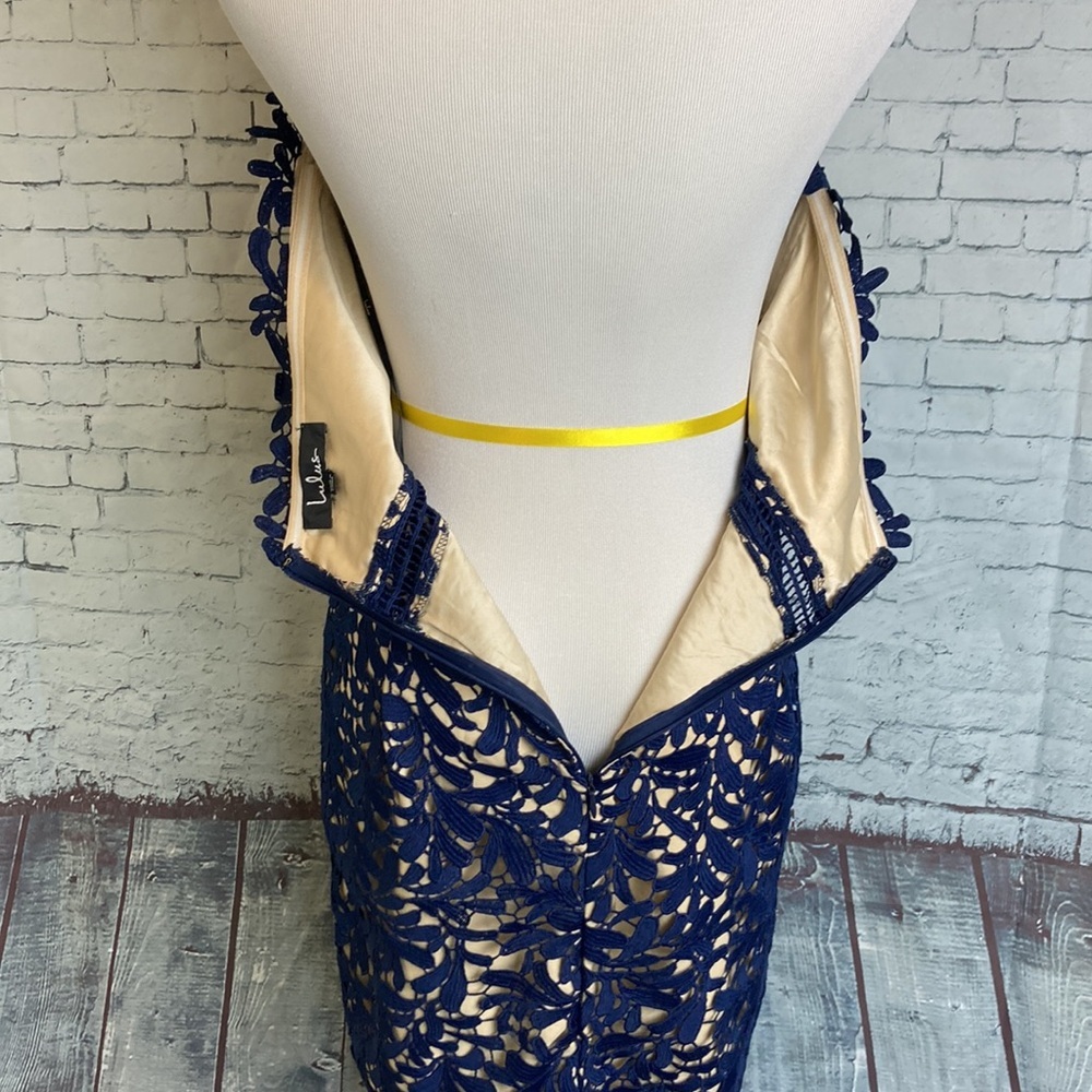 Lulus Divine Destiny Navy Blue Lace Halter Backless Midi Dress Size Large Sexy - Picture 12 of 16